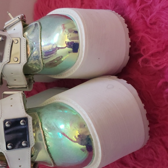 Vintage rare Demonia Swing 230 white with Green Sparkle Platform Boots Size 8 - Picture 10 of 12